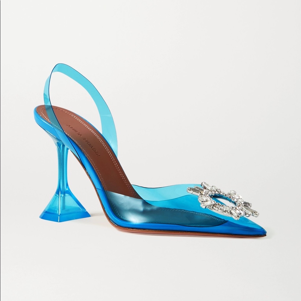 Amina Muaddi Begum Slingback PVC Blue Crystal